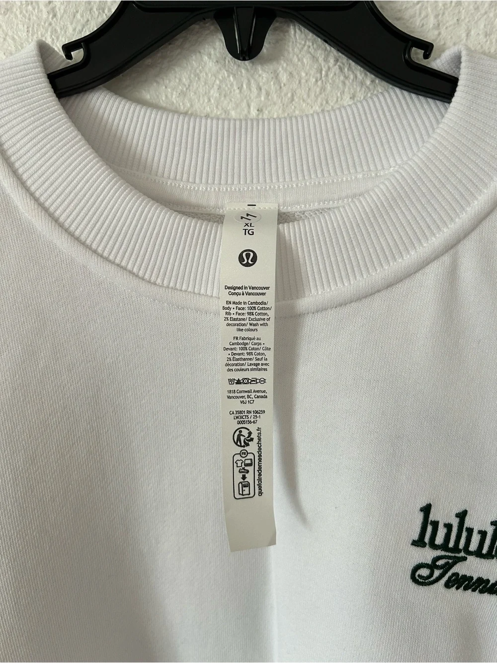 Lululemon cotton french terry crewneck tennis club sz XL nwt